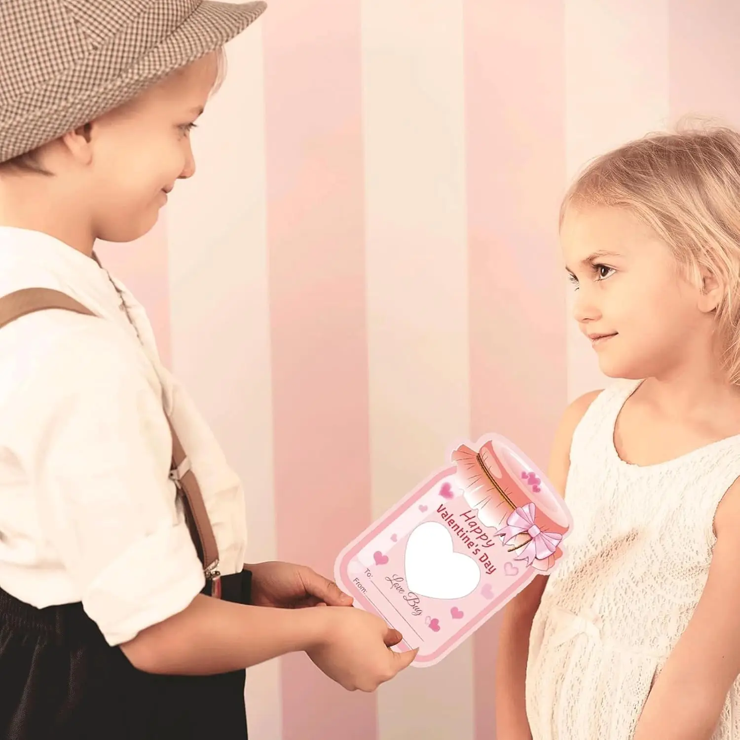 Valentinstagskarten, 54 Stück, Einmachglas, Happy Valentine's Day, Kartenpapier, Süßigkeitenhalter, Karten zum Selbermachen, Valentinstag-Austausch, Grußkarten