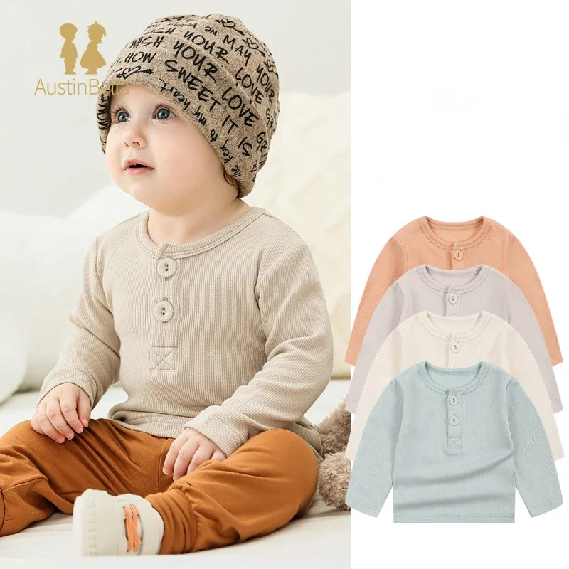 Spring Autumn Baby Clothes Long Sleeve Striped T-shirts Baby Boys Girls Tops Solid Color Baby Clothing Newborn Pullover Tees