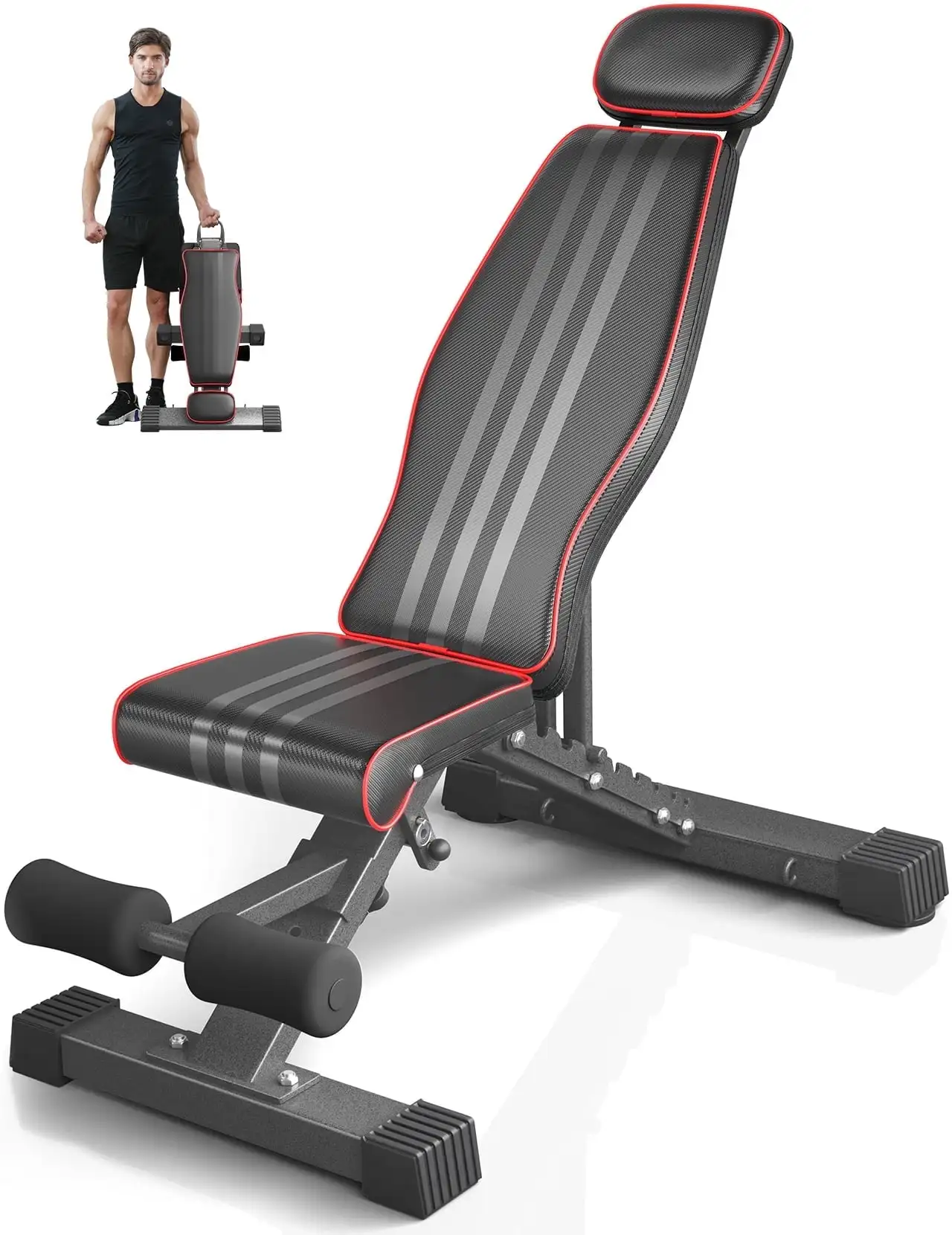 

Adjustable Weight Bench,Foldable Workout Bench 660lbs Home Gyms Press Dumbbell Neche Bench with Extended Head and Spine Support