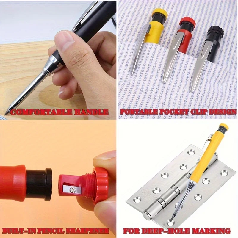 Solid Carpenter Pencil Woodworking Mechanical 3 Colors Refill Construction Marking Scriber Lead Built-in Sharpener
