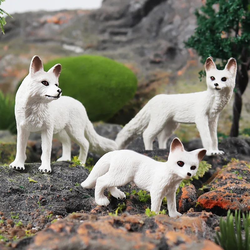 Simulated Wild Animal Model White Fox Cub Snow Wolf Elk Deer Owl Handmade Figurines Decor Grassland Animals Kids Education Toys