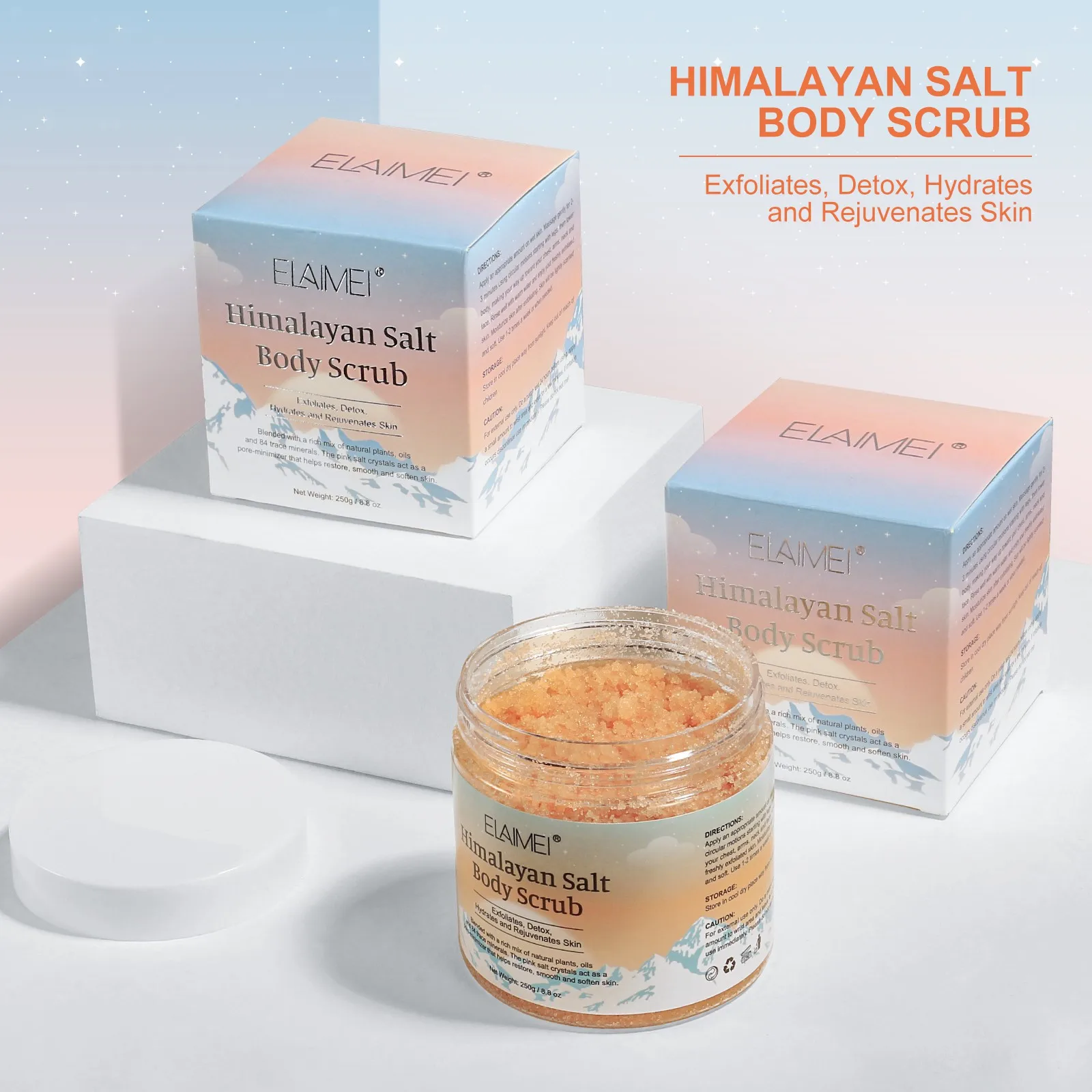 Sal do Mar-Esfoliação Corporal Limpadora, Remove a Pele Morta, Ilumina o Tom da Pele, Reduz a Acne, 250g