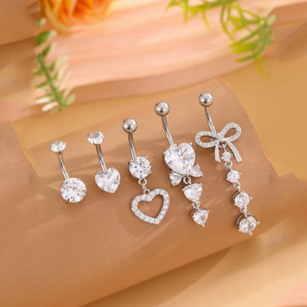 5pcs Dangled Belly Button Rings Butterfly Heart Set