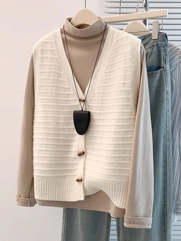 

Корейский мягкий вязаный кардиган с V-Ne, женский осенне-зимний многослойный простой одинаковый свитер на пуговицах, верхняя одежда