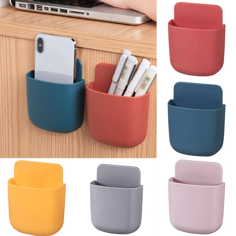 Wall Mounted Storage Box Remote Control Storage Organizer Case Mobile Phone Plug Holder Stand Rack storage gray wall hanging