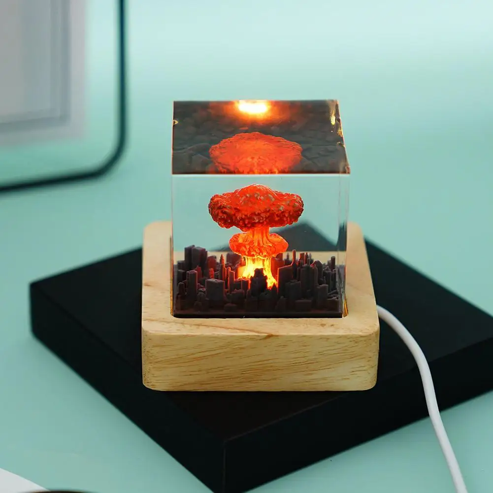 Atomic Bomb Resin Lava Lamp USB Night Light Halloween Christmas Gifts Creative Crafts Home Bedroom Table Lamp