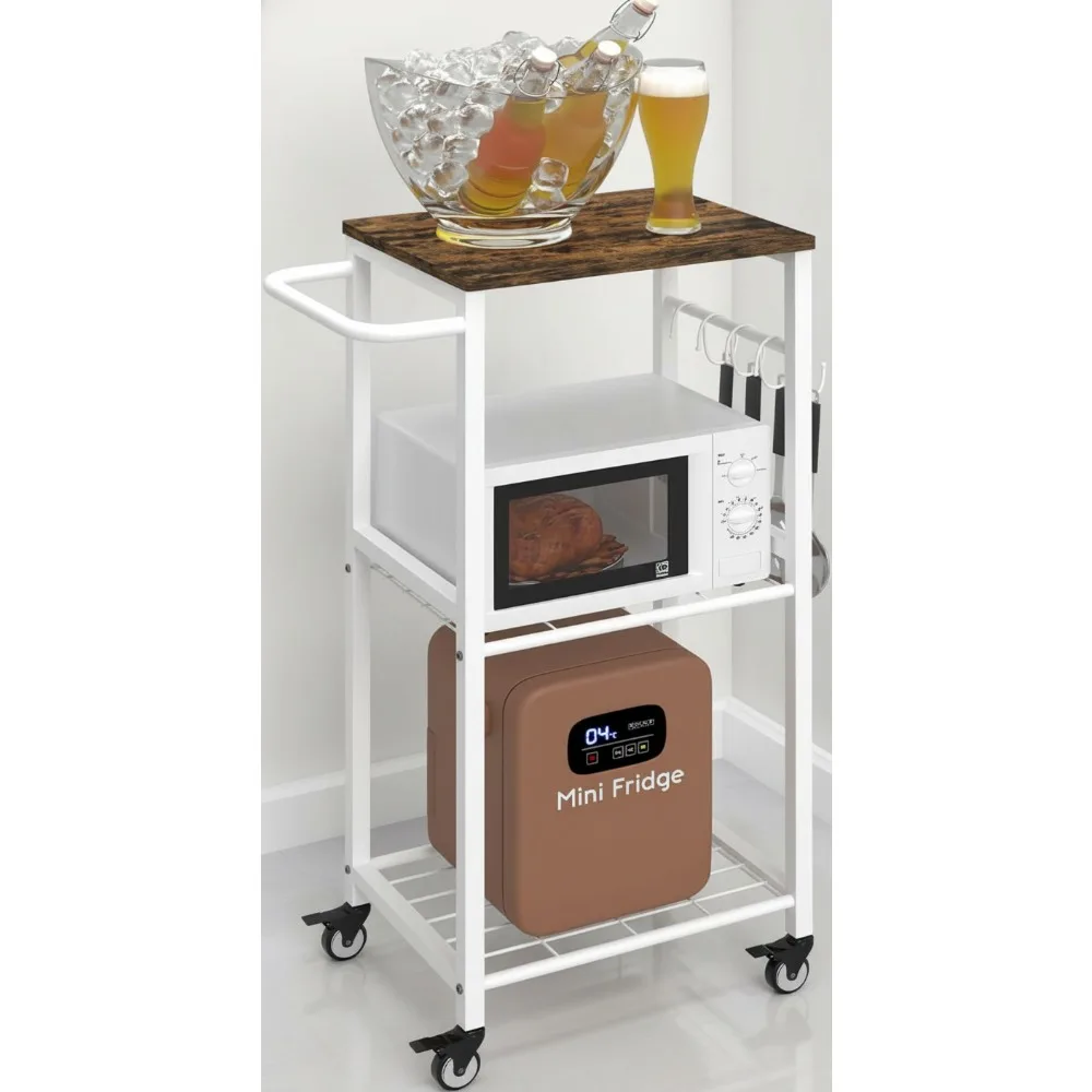 

3-Tier Rolling Kitchen Cart with Wheels & Brakes, Mobile Microwave Stand for Living Room, Bedroom, Office
