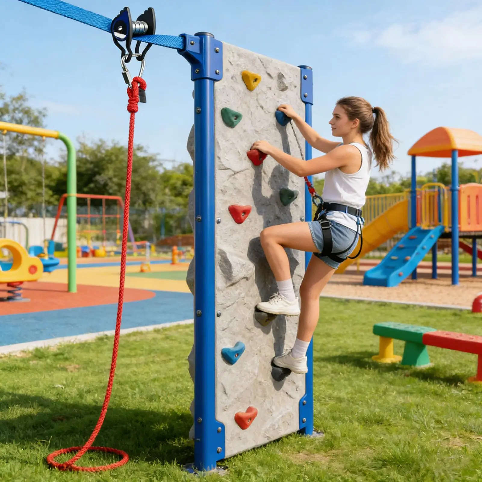 chariot-a-roulettes-robuste-250-lb-avec-mousqueton-et-curseur-pour-enfants-garcons-et-filles-pour-parc-pelouse-aire-de-jeux-exterieure-et-parcours-d'obstacles