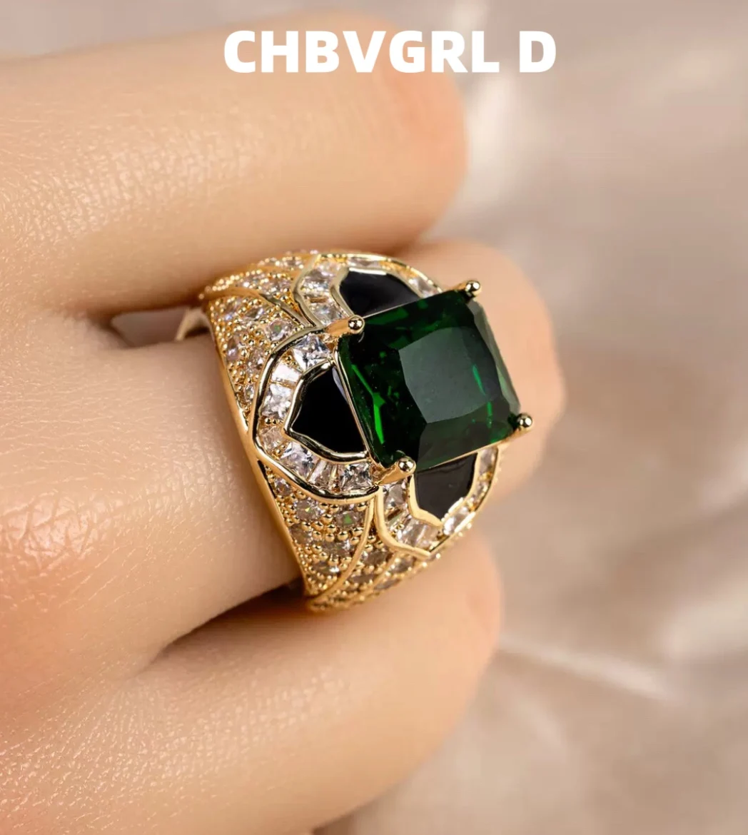 

[Классический] Высококачественный популярный новый продукт, открытое кольцо с имитацией изумрудного турмалина и бриллиантов для женщин, ретро и благородное кольцо