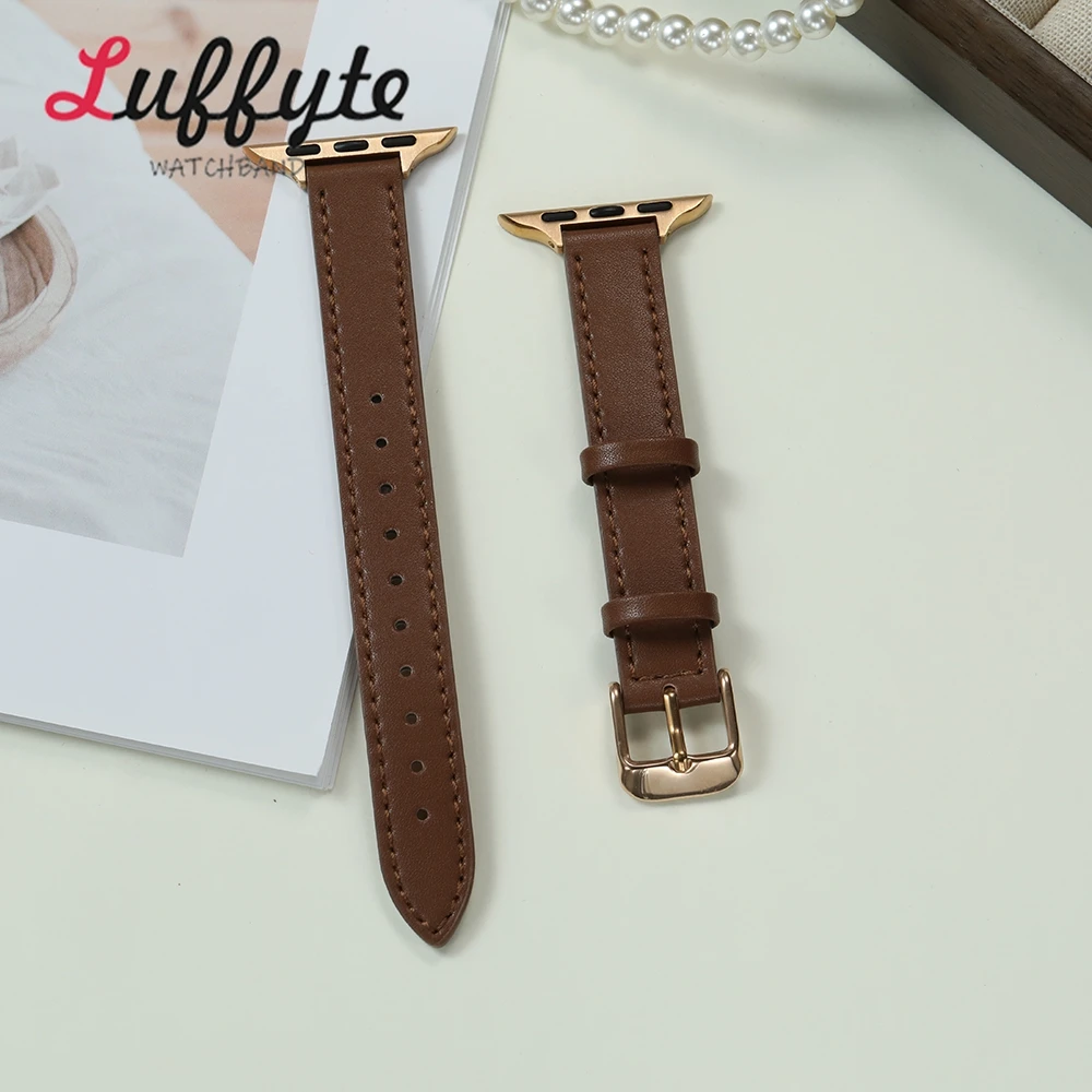 Pulseira fina de couro pu para apple watch 1-11 ultra se 3 2 cinto para iwatch 38/40/41/42/44/45/46/49mm pulseira smartwatch feminina