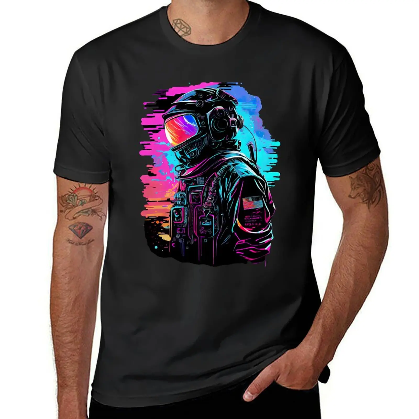 

Synthwave Retrowave Astronaut Retro Graphic T-Shirt clothes luxury t-shirt graphics tees mens white t shirts