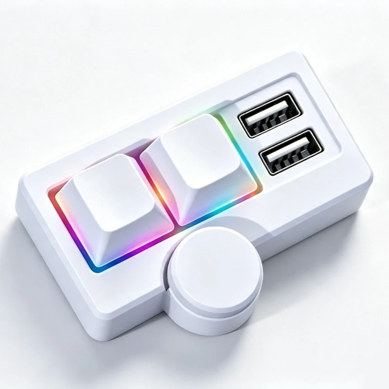 HX5E USB Lighted Command Keypad with Knob, 3 Mechanical Control Keyboard for Office Work, Editing and Gaming Daily