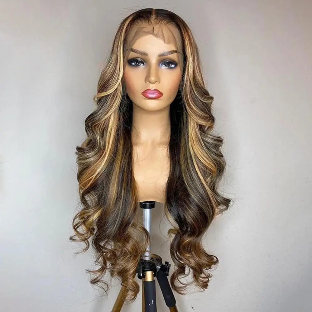 18/20/22/26/28/30 inches Front Lace Synthetic Hair Women Long Curly Wig Body Wave Lace Front Wig Pre Plucked Human Hair Wigs image 6