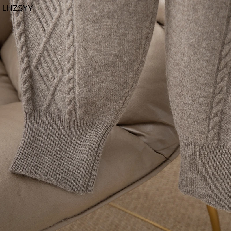 LHZSYY Ladies 100% Merino Pure Wool Pants Jacquard Warm Trousers Autumn Winter Knit Casual Pants Loose Feet Radish Pants Sports