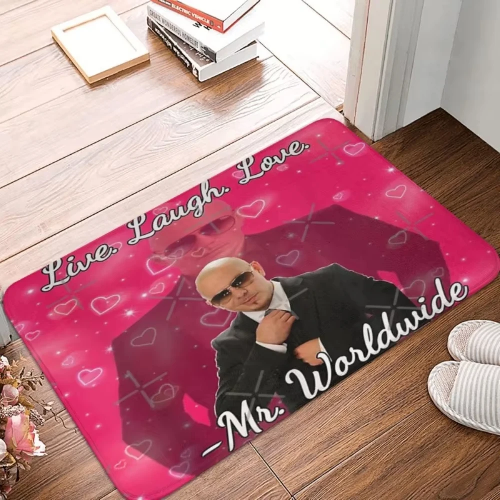 VIKAMA Mr. Worldwide Live Laugh Love Doormat, Non-Slip Absorbent Washable Floor Rug for Entryway, Bedroom & Fans Decor