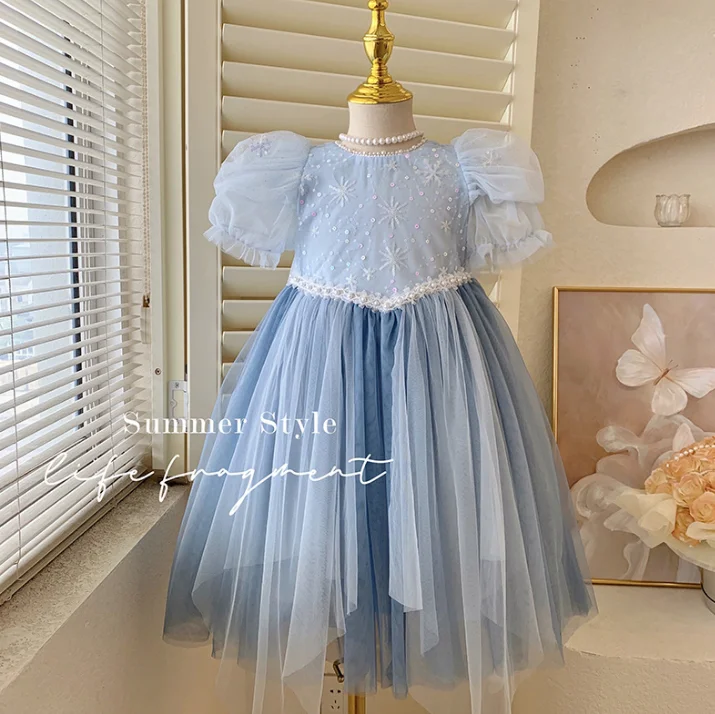 

New Baby Summer Girls Boutique Sequined Party Dress, Princess Kids Sweet Flower Dress 2-7T