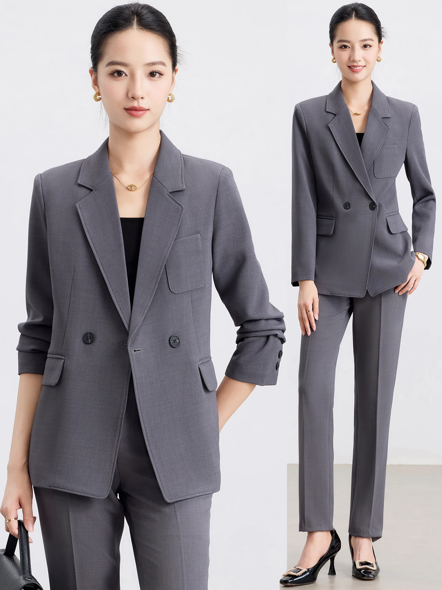 

Женский серый костюм-двойка: новинка весна-осень 2026, высококачественная профессиональная деловая одежда для офиса и работы, многослойный комплект для руководителей