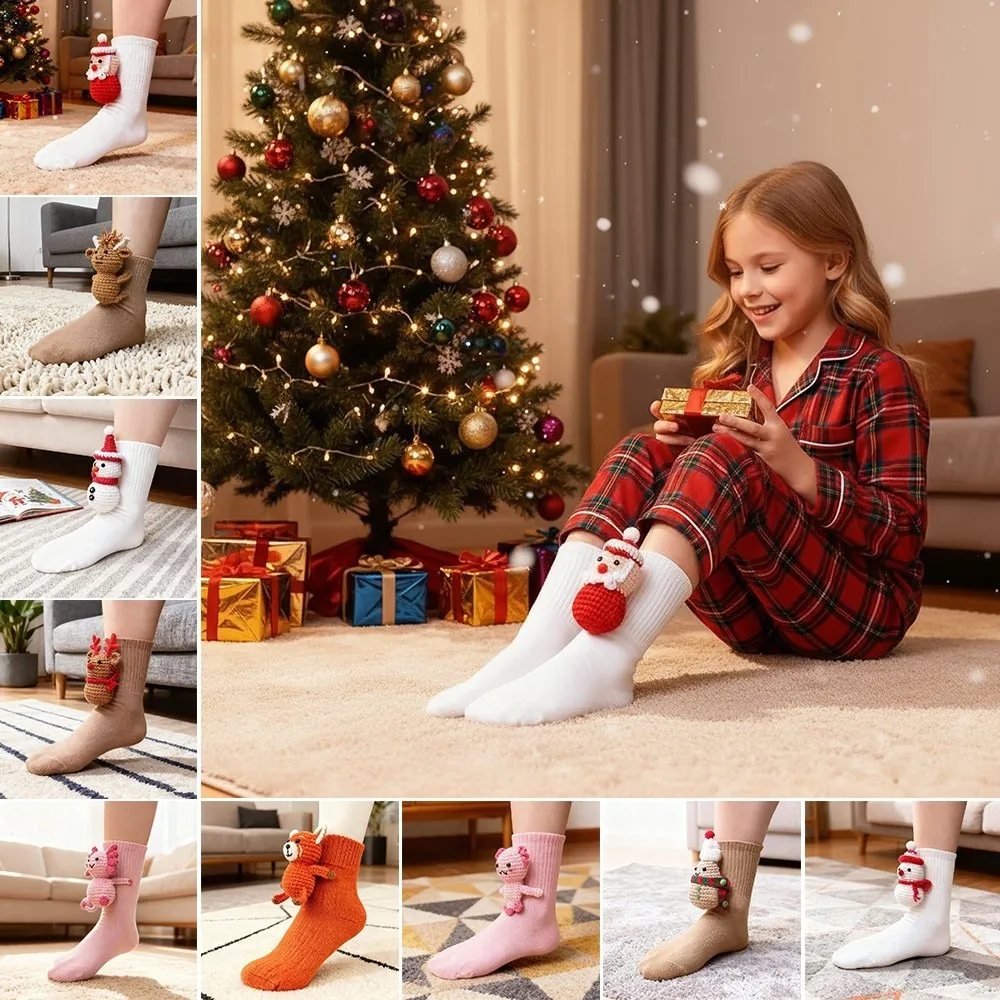 

Новые рождественские носки с 3D принтом, толстые вязаные вручную новинки, носки-тапочки, дышащие нескользящие носки с животными для мужчин и женщин