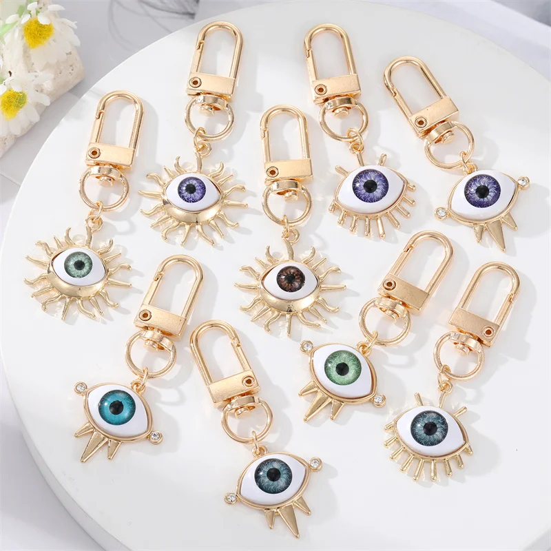 Sun Flower Evil Eye Keychain Keyring For Friend Couple Lucky Blue Eye Eyeball Bag Car Airpods Box Accessories Wholesale Jewelry