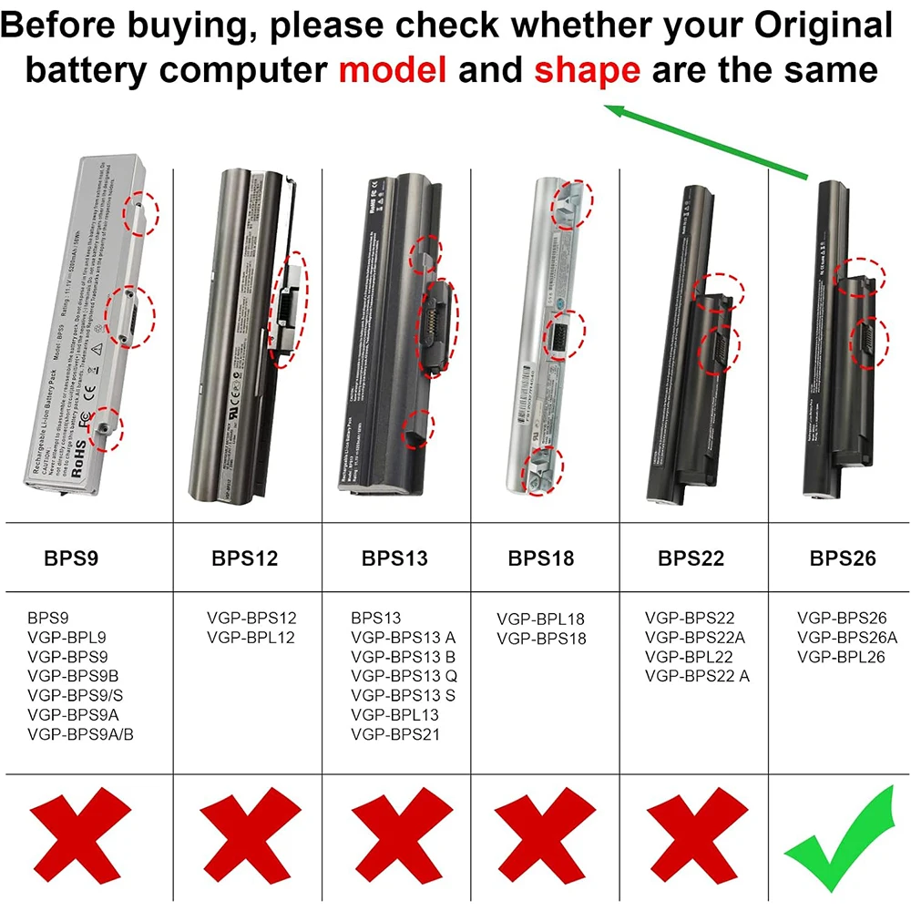 BPS26 New Laptop Battery for Sony VAIO VGP-BPS26 VGP-BPL26 VGP-BPS26A PCG-61A12L PCG-61A13L PCG-61A14L PCG-71713L PCG-71912L