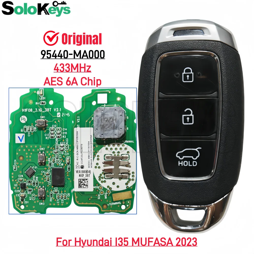 

SOLOKEYS 95440-MA000 433MHz AES 6A Chip For Hyundai i35 MUFASA 2023 Original Smart Remote Control Key With Logo Sticker