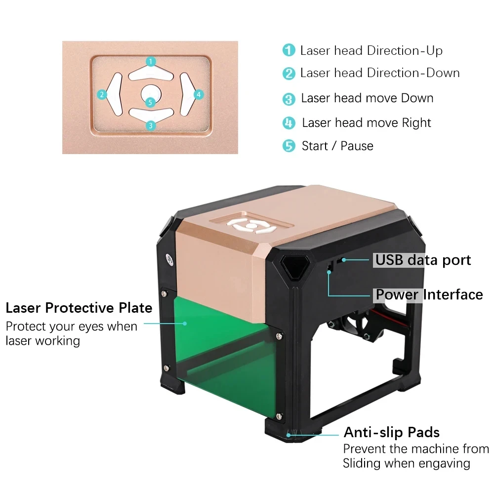 3000mW Laser Engraver Portable Mini Laser Cutter DIY Tool for Wood Leather Paper Logo Design Desktop Laser Engraver Machine