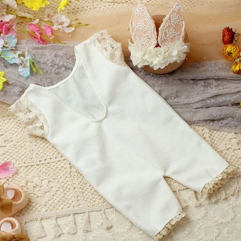 Newborn Photo Shooting Outfit Props Baby Cute Crochet Lace Knitting Rabbit Ear Hair Band+Romper Photography Fotografie Clothing