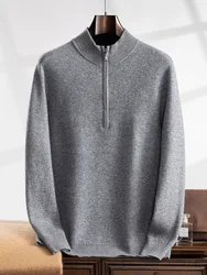 Maglione di cachemire di capra puro al 100% di fascia alta con cerniera da uomo mezzo dolcevita Pullover lavorato a maglia Casual addensare top inverno nuova giacca allentata