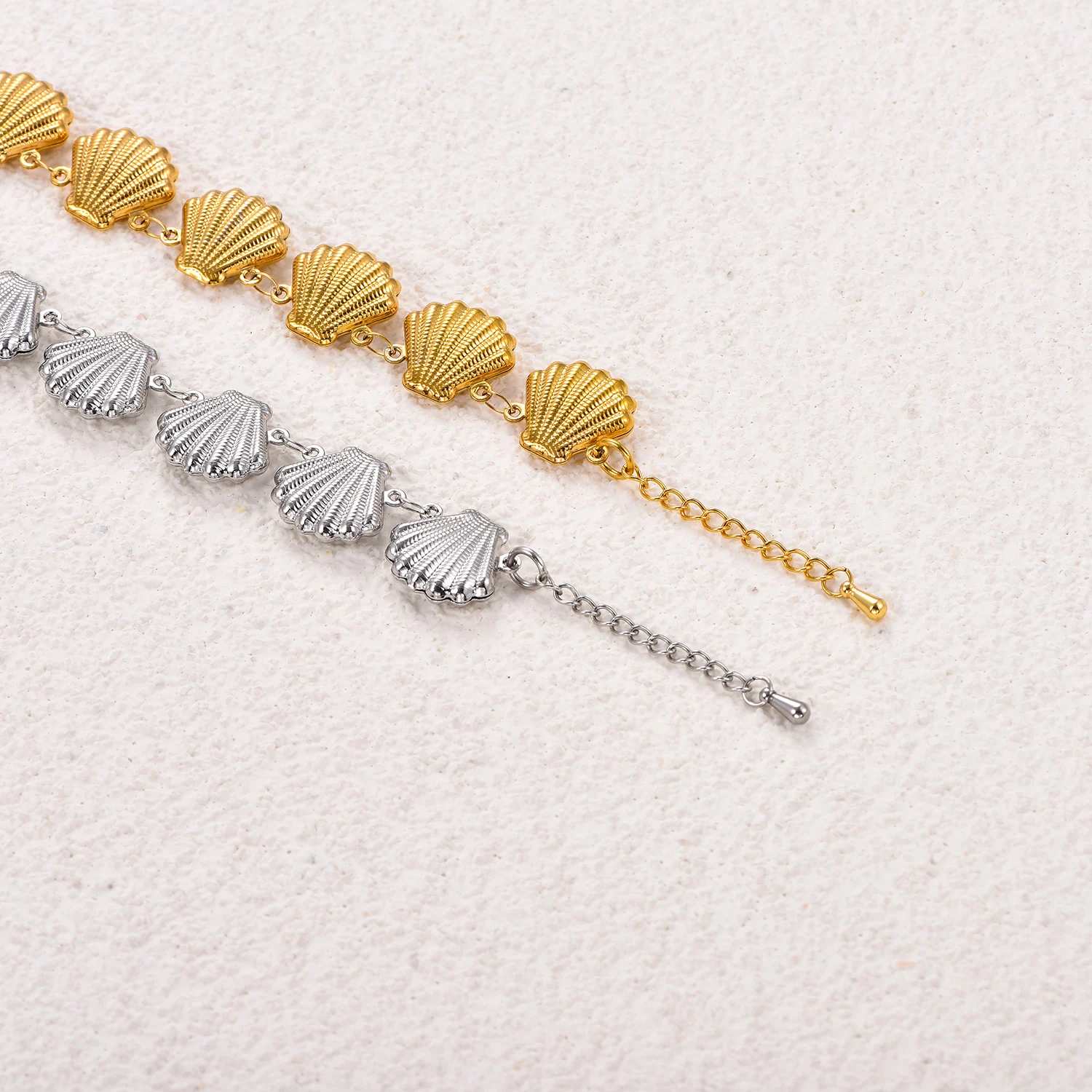 Sommer-Muschelkette Edelstahl-Muschelarmbänder Geflochtenes Rokoko-Design Fußkettchen Hochwertiger Handgefertigter Anlaufschmuck, der nicht anläuft – Detail 3