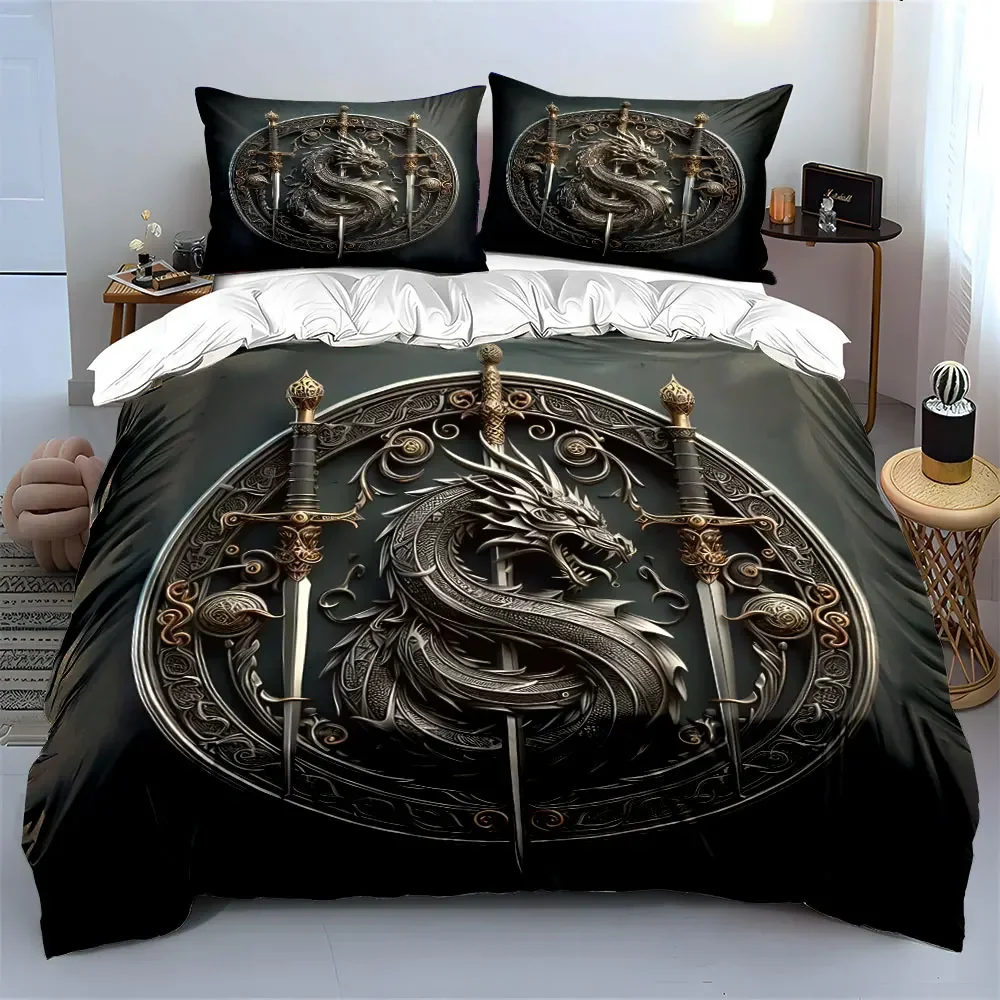 Drachenschwert-Set, Dekor-Display-Bettwäsche-Set mit 1 Bettbezug, 2 Kissenbezügen, Einzelbett, Doppelbett, King-Size-Bett, Queen-Size-Bett, Geschenk