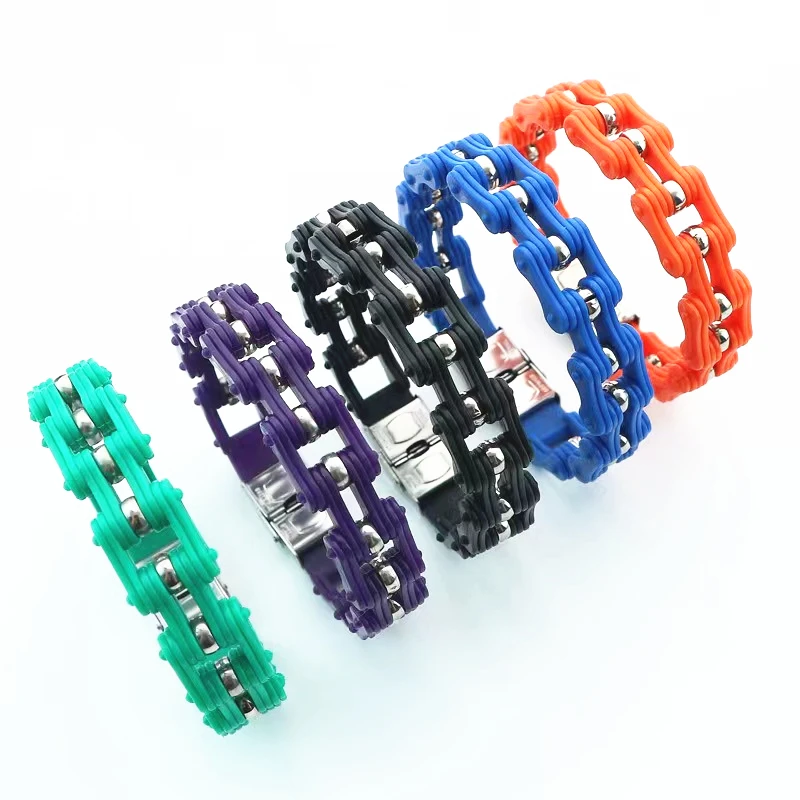 Orange Black Blue Purple Punk Sports Locomotive Chain Bracelets Vintage Trendy Fashion Casual Women Bracelets Men Male Jewelry