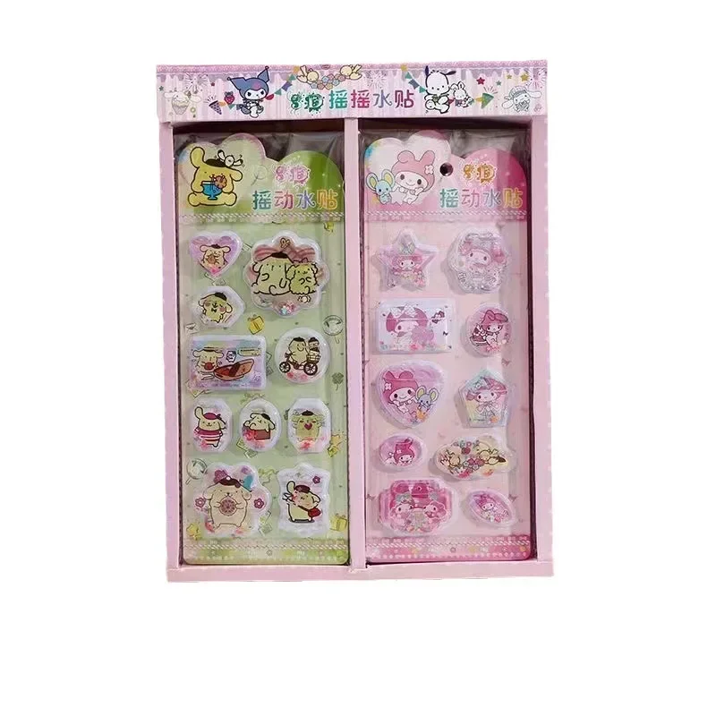 Sanrio adesivos decorativos criativos para crianças, desenhos animados 3d, injeção de água, música shake, bricolage, 8pcs