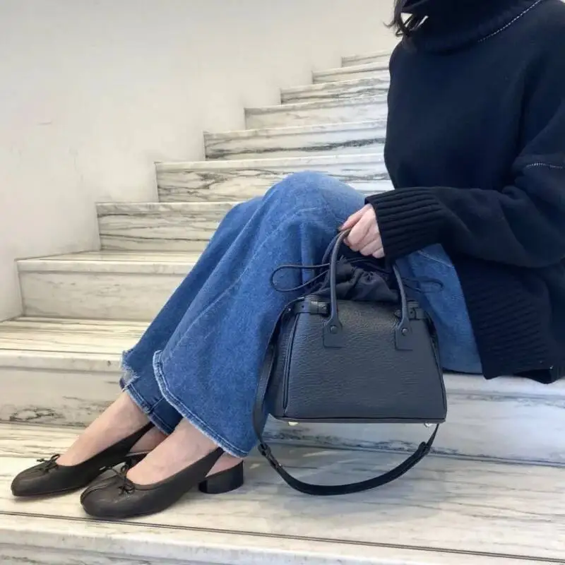 تابي الصنادل النساء العلامة التجارية مصمم Slingback كعب مضخات انقسام تو البغال الصنادل الصيف Bowknot أحذية الباليه السيدات 35-43 حجم #3