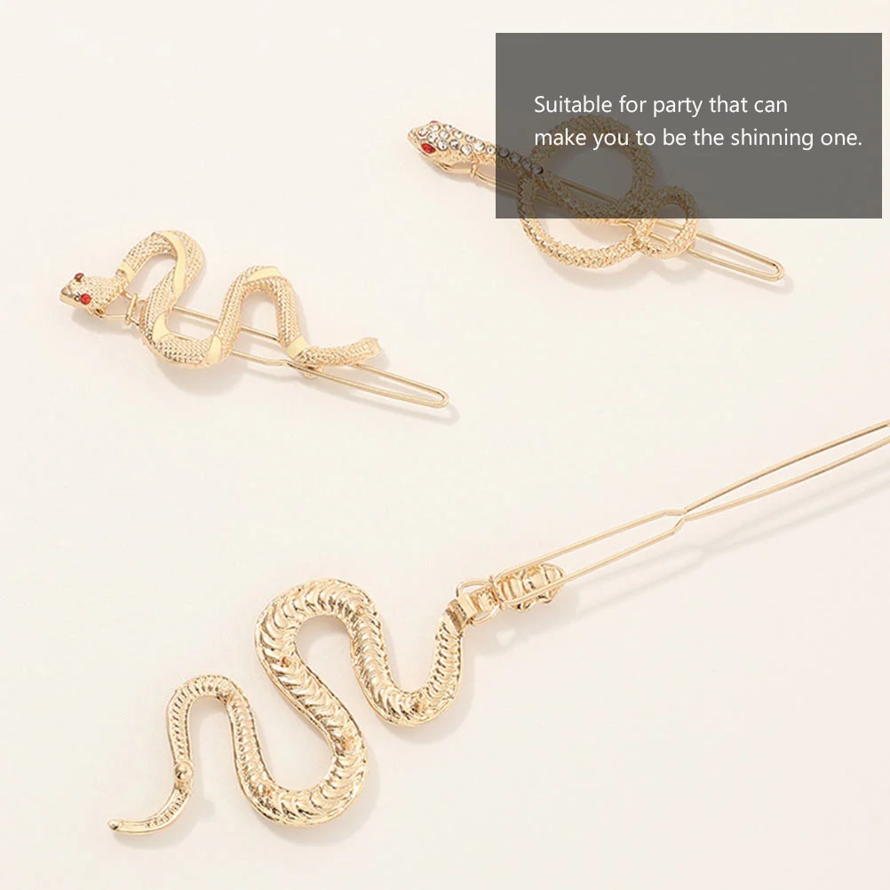 3 Pcs Snake Shaped Hair Clip Hairpin Golden Portable Girl Accessory Stylish Accessories