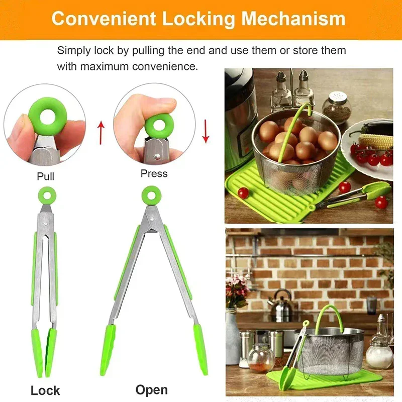 Anti Slip Kochen Servierzange Edelstahl Lebensmittel Clip Brot Salat Tong Hitzebeständige Grill Clips Küche Kochen Werkzeug – Detail 8