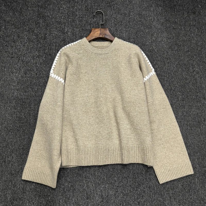 

Women's sweater New elastic knitted long sleeved top for autumn 2025 round neck pullover wool blend Knitwear y2k Women's jumper