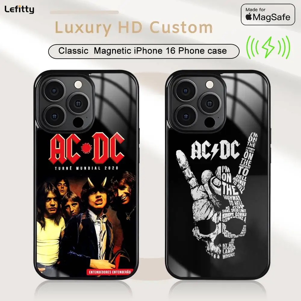 

Heavy Metal A-ACDC Phone Case For iPhone 16 15 14 13 12 11 Pro Max Plus Mini Magsafe Charging Cover Magnetic Hard Shell