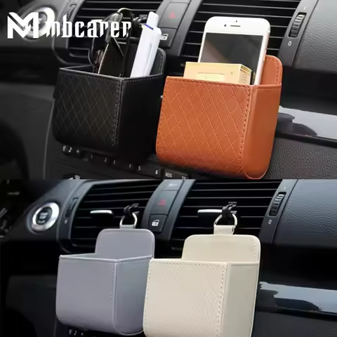 Car Storage Bag Air Vent Dashboard Tidy Hanging Leather Organizer Box Glasses Phone Holder Storage Organizer Car Accessories