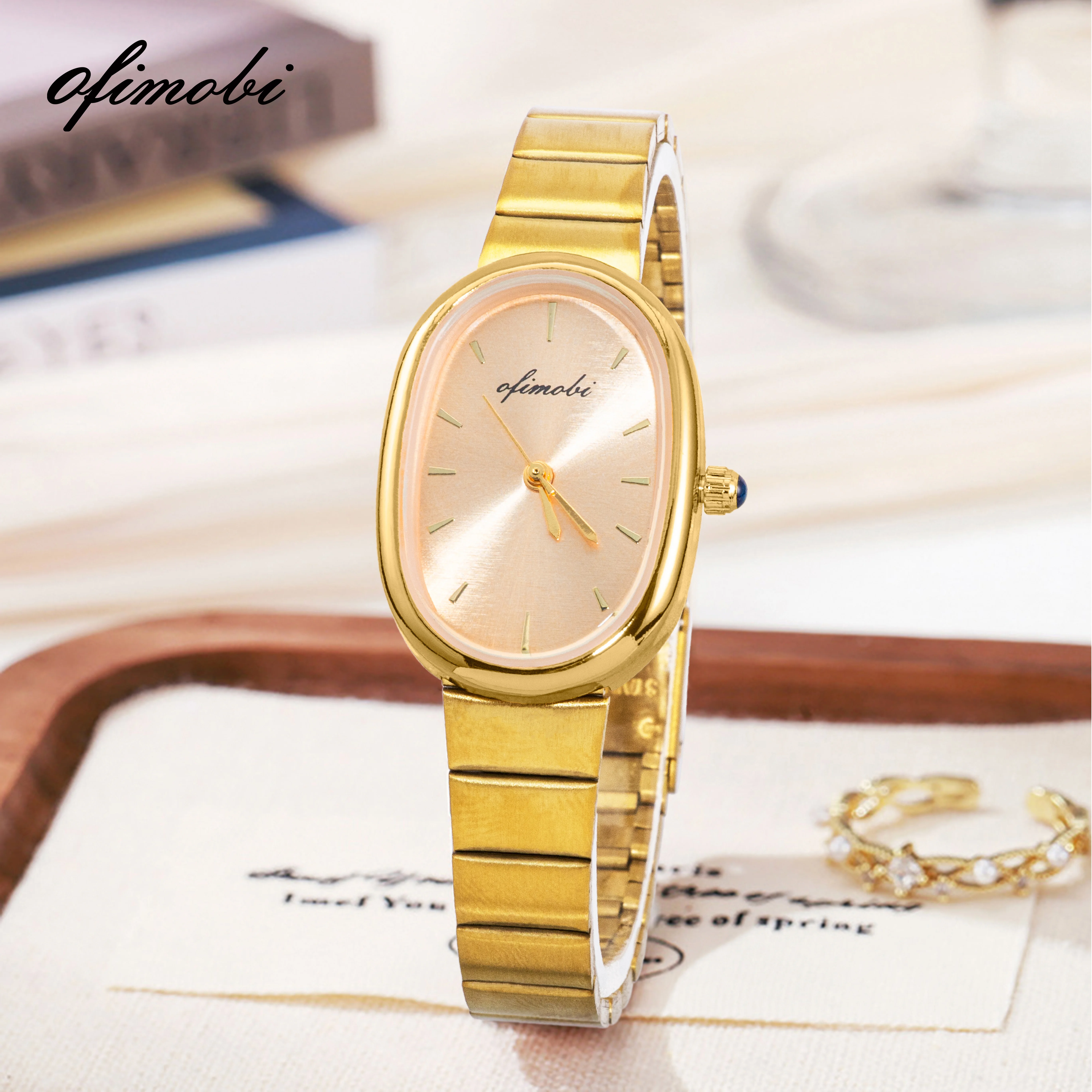 OFIMOBI Women's Quartz Watch Vintage Minimalist Oval Slim Stainless Steel Band Ladies Wristwatch for Daily Office Casual Wear