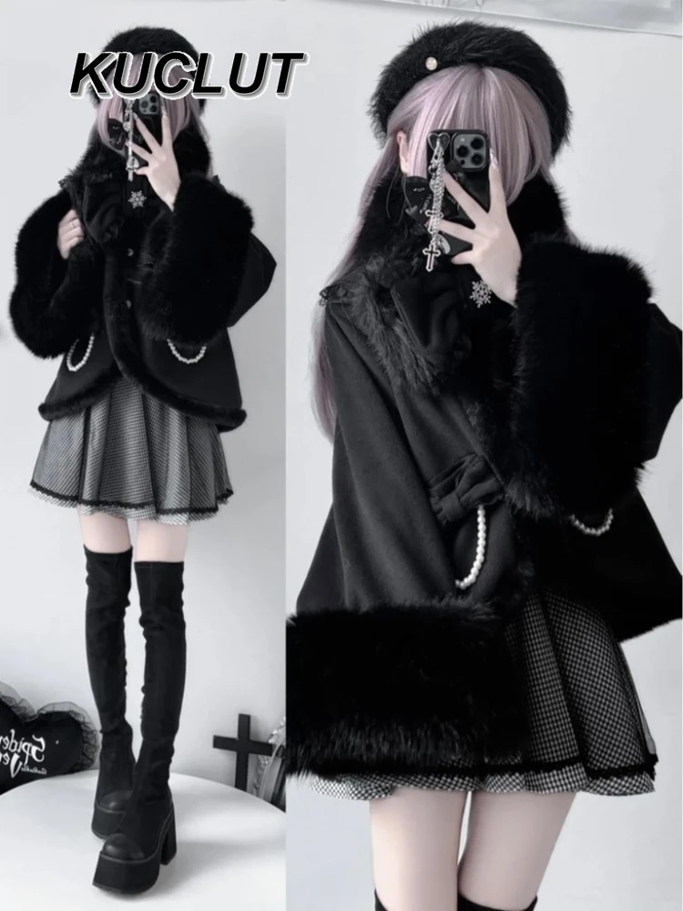 

Warm Coat for Girls Winter Women's Thick Coats Subculture Japanese Style Lace Lady Coat Bow Snowflake Scarf Casual Jacket