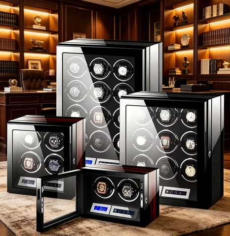 Luxury Carbon Fiber Automatic Watch Winder with Quiet Motor Secure Storage Display Case for Mechanical Watches