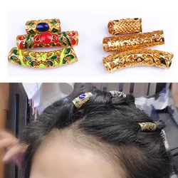 3-5Pcs Antique Silver Hair Braid Dread Dreadlocks Beads National Gold Hair Rings Tube Hairdress Jewelry Hair Accessories Braider