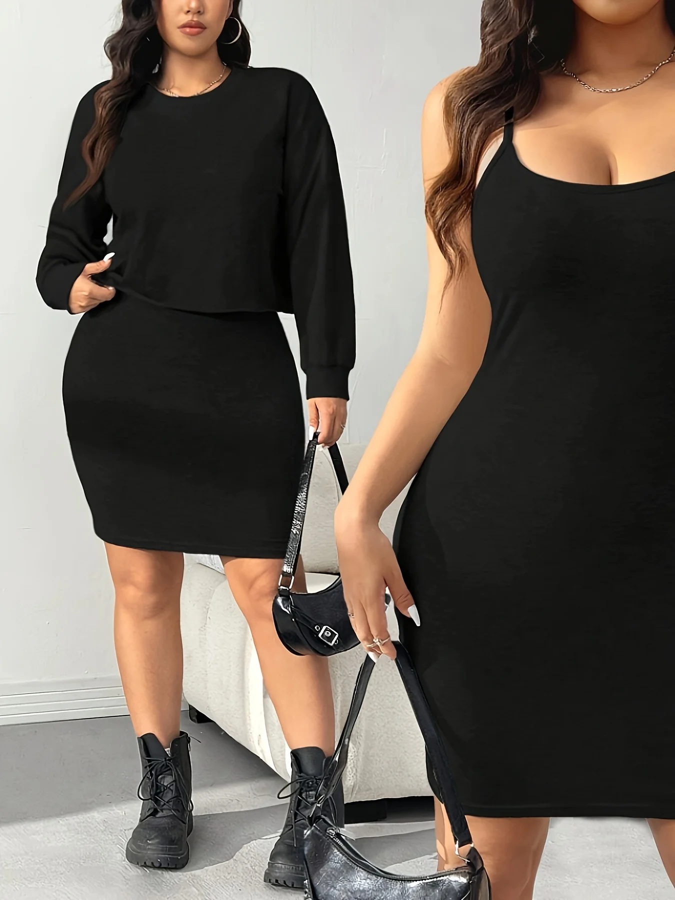 

Высококачественный комплект независимых станций Amazon из Европы и Америки 2025 года, косое платье средней длины с длинными рукавами и круглым вырезом на бедрах для w