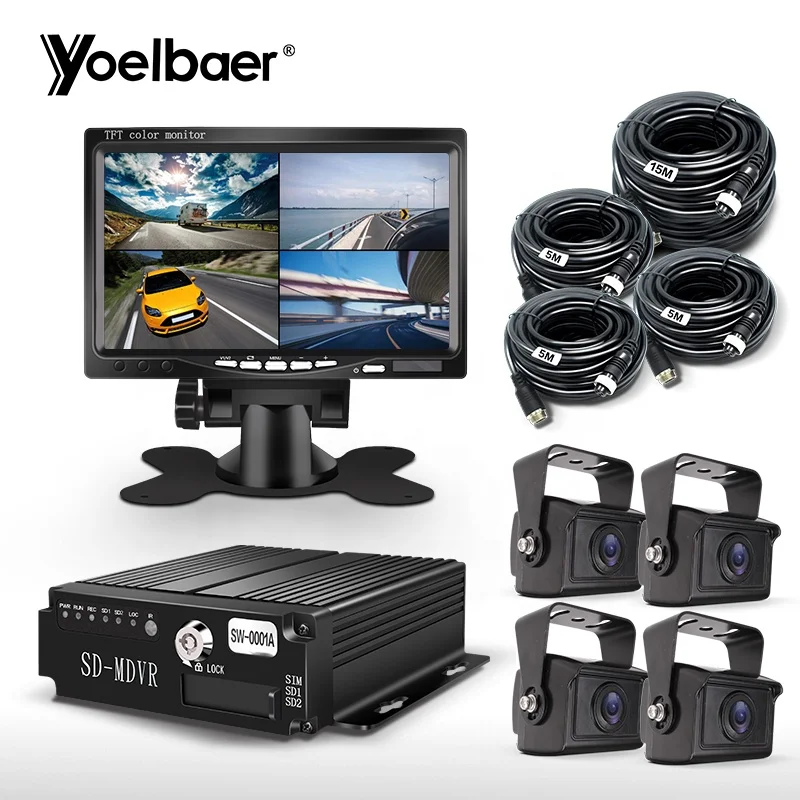 GPS Truck DVR Security Kit,4CH 1080P SD MDVR 128G Cycle Recording Delayed Shutdown I/O Alarm With 2Pcs AHD 2.0MP Cameras