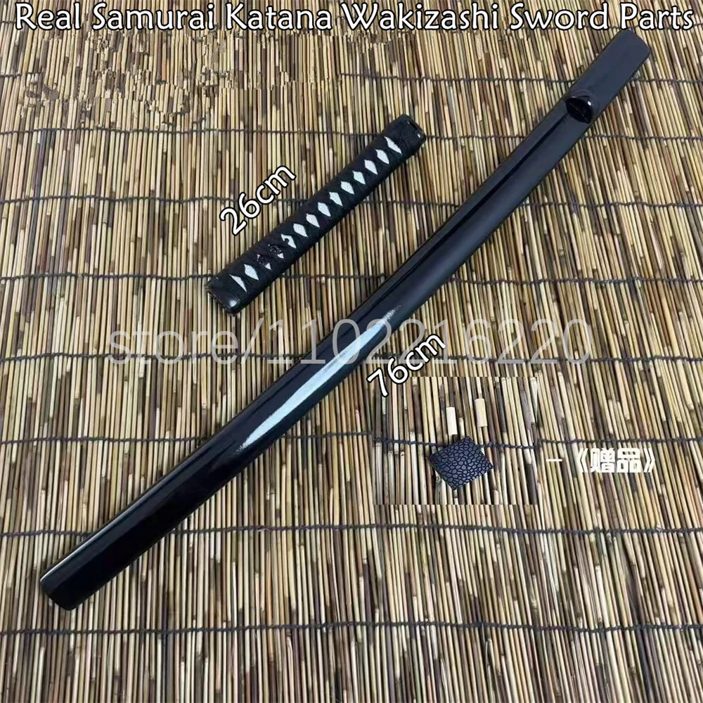 

Набор уникальных черных рукояток Tsuka + сплавные наконечники Habaki + ножны из твердой древесины для настоящих самурайских катан и вакидзаси.