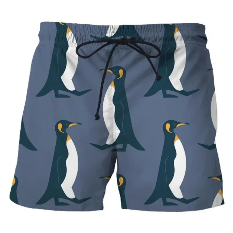 3D Printed Penguin Men\'s Short Pants Fashion Hawaii Beach Shorts Cool Casual Summer Quick Dry Animal Pattern Sports Swim Trunks