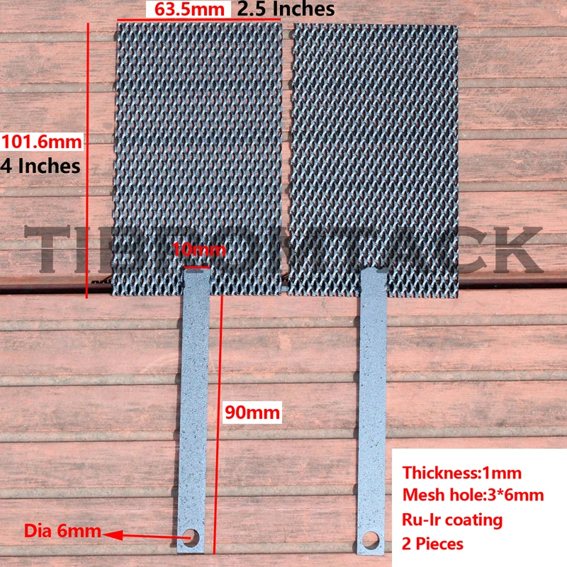 2Pcs Titanium Anode Mesh with Plate Post for Electrolysis Experiments, MMO titanium anode