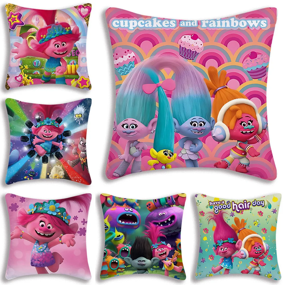 Pillow Covers Trolls Cartoon Cartoon Sofa Decorative Home Double-sided Printing Short Plush Cute Cushion Cover