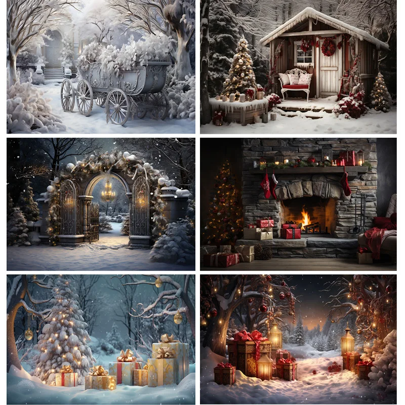 Wreath Christmas Eve Festival Decoration Living Room Photography Backdrops New Year Holiday Fireplace Party Background JS-10