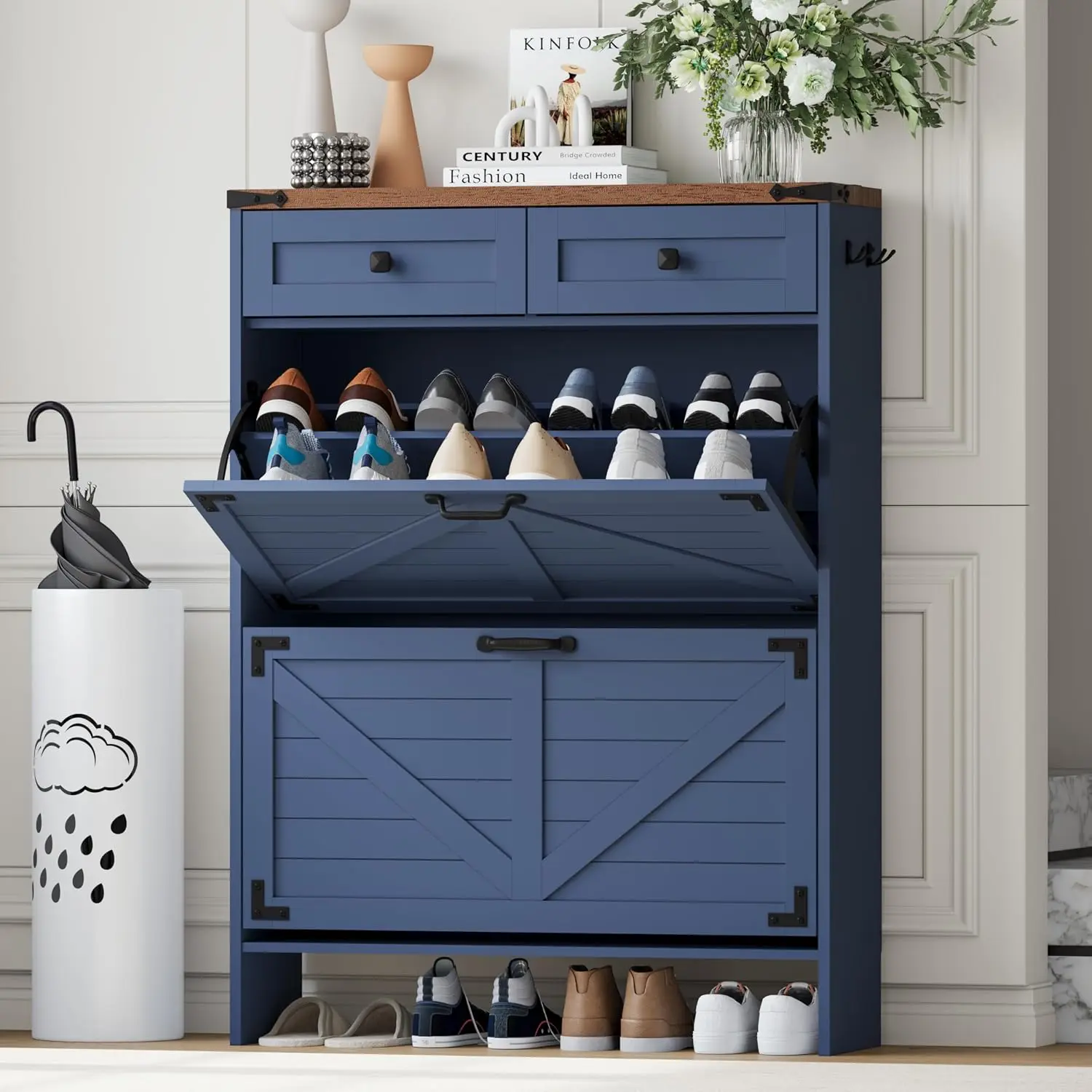 Deodorizing Shoe Cabinet, Narrow Hidden Rack Organizer with 2 Flip & 2 Storage Drawers for Entryway Hallway Living Room, Customi